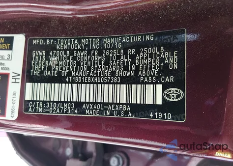 2017 Toyota Avalon Hybrid Limited из США, поврежденный, VIN 4T1BD1EBXHU057383